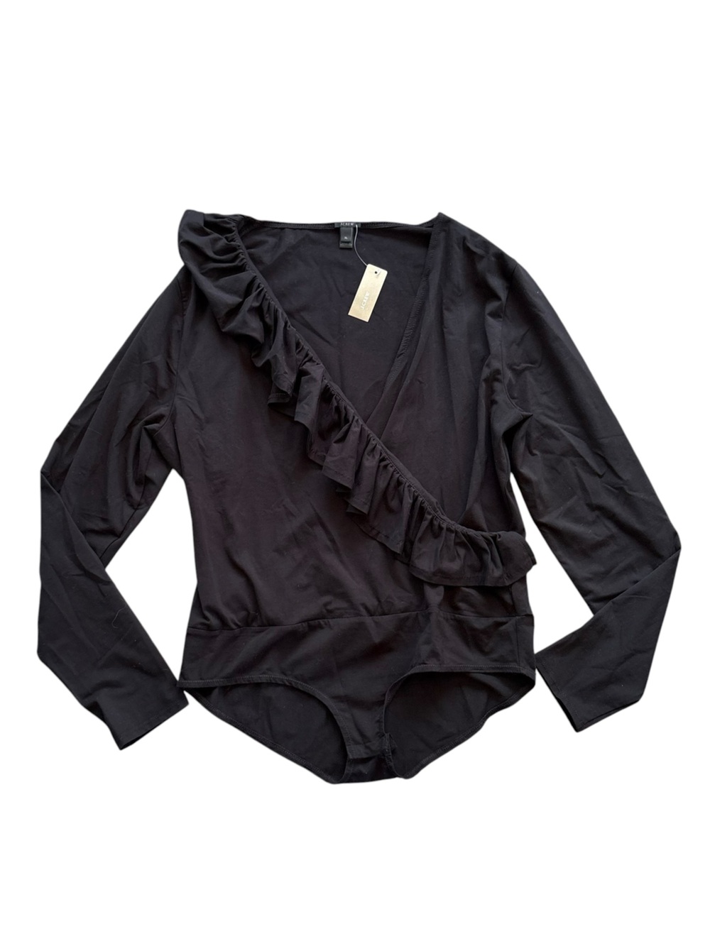 J.Crew Black Ruffle Bodysuit Long Sleeve Minimal Chic Top - Picture 2 of 4